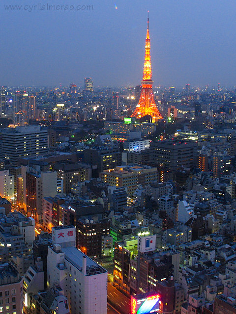 Japan Tokyo tower by night from park hotel