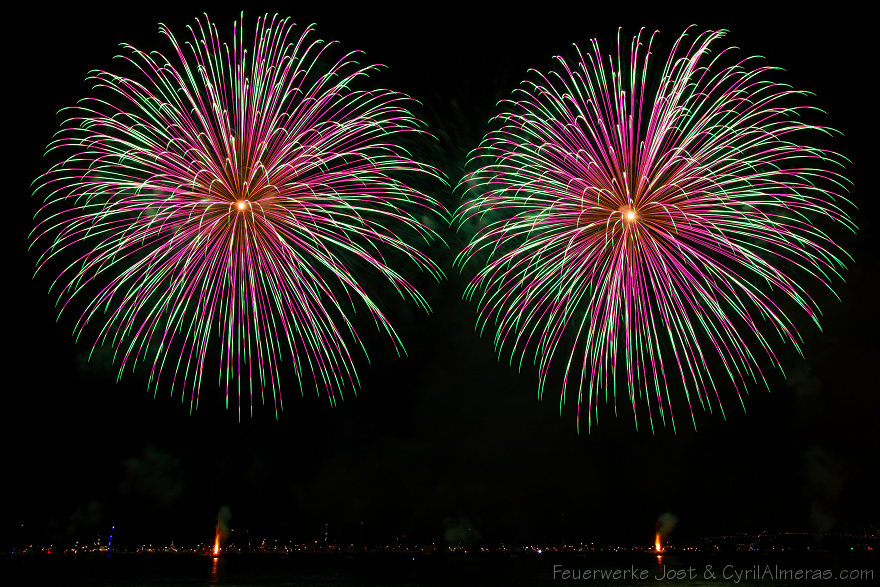 huge pink green firework bombs