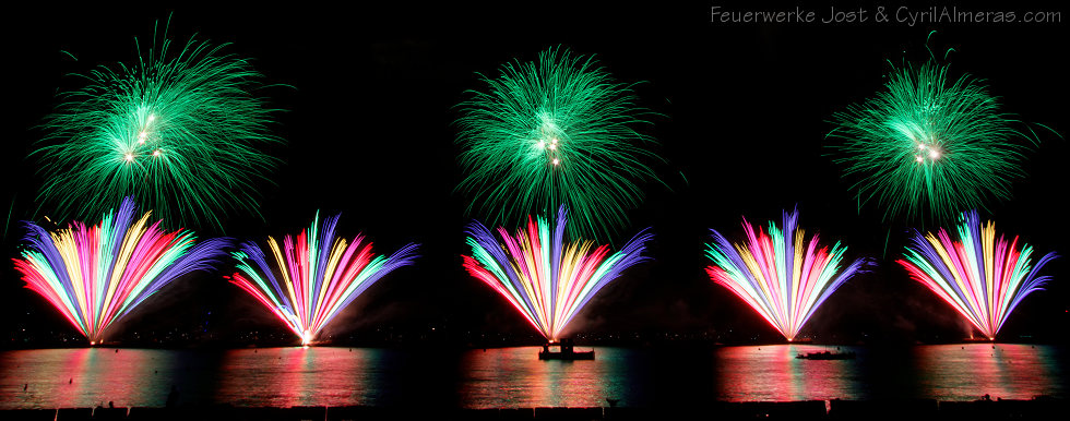 fan shaped fireworks rainbow