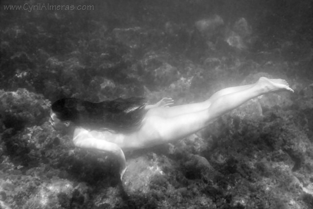 Underwater artistical black and white nude